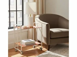 Don Hierro Carrito auxiliar plegable con ruedas - Estructura metálica blanca, 2 estantes laminados color Rayas adas – 72*66*43 cm - BAUHAUS