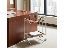 Don Hierro Carrito auxiliar plegable con ruedas - Estructura metálica gris, 2 estantes laminados color Cedro – 72*66*43 cm - BAUHAUS