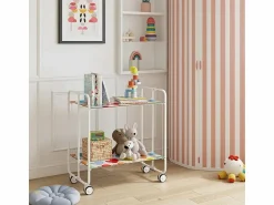 Best Carrito auxiliar plegable con ruedas - Estructura metálica blanca, 2 estantes laminados Decorado Corazones – 72*66*43 cm - BAUHAUS Mueble Camarera