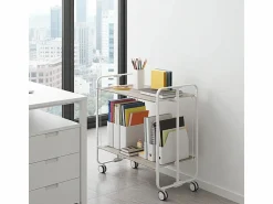 Don Hierro Carrito auxiliar plegable con ruedas - Estructura metálica gris, 2 estantes laminados color Fresno – 72*66*43 cm - BAUHAUS