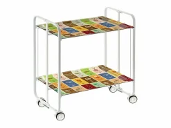 Don Hierro Carrito auxiliar plegable con ruedas - Estructura metálica blanca, 2 estantes laminados Decorado Vintage 1 – 72*66*43 cm - BAUHAUS