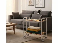 Don Hierro Carrito auxiliar plegable con ruedas - Estructura metálica blanca, 2 estantes laminados Decorado Vintage 1 – 72*66*43 cm - BAUHAUS
