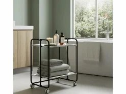 Hot Carrito auxiliar plegable con ruedas - Estructura metálica negra, 2 estantes s laminados – 72*66*43 cm - BAUHAUS Mueble Camarera