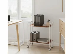 Outlet Don Hierro Carrito auxiliar plegable con ruedas - Estructura metálica blanca, 2 estantes laminados color Cedro – 72*66*43 cm - BAUHAUS Marru00f3n chocolate