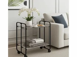 Clearance Carrito auxiliar plegable con ruedas - Estructura metálica negra, 2 estantes laminados color Fresno – 72*66*43 cm - BAUHAUS Mueble Camarera
