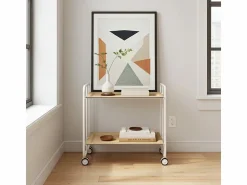 Don Hierro Carrito auxiliar plegable con ruedas - Estructura metálica blanca, 2 estantes laminados color Haya – 72*66*43 cm - BAUHAUS