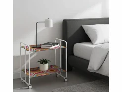 New Carrito auxiliar plegable con ruedas - Estructura metálica blanca, 2 estantes laminados Decorado Abstracto colores – 72*66*43 cm - BAUHAUS Mueble Camarera
