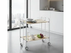 Outlet Carrito auxiliar plegable con ruedas - Estructura metálica gris, 2 estantes laminados color Haya – 72*66*43 cm - BAUHAUS Mueble Camarera