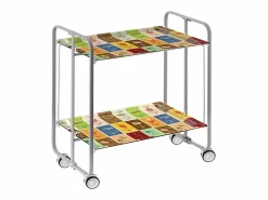 Hot Don Hierro Carrito auxiliar plegable con ruedas - Estructura metálica gris, 2 estantes laminados decorado Vintage1 – 72*66*43 cm - BAUHAUS Multicolor