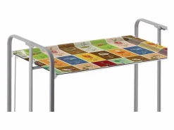 Hot Don Hierro Carrito auxiliar plegable con ruedas - Estructura metálica gris, 2 estantes laminados decorado Vintage1 – 72*66*43 cm - BAUHAUS Multicolor