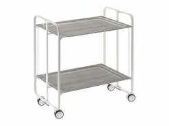 Don Hierro Carrito auxiliar plegable con ruedas - Estructura metálica blanca, 2 estantes laminados color Fresno – 72*66*43 cm - BAUHAUS
