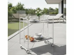 Don Hierro Carrito auxiliar plegable con ruedas - Estructura metálica blanca, 2 estantes laminados color Fresno – 72*66*43 cm - BAUHAUS