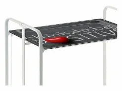 Online Don Hierro Carrito auxiliar plegable con ruedas - Estructura metálica blanca, 2 estantes laminados Decorado Think, do, be positive – 72*66*43 cm - BAUHAUS Gris