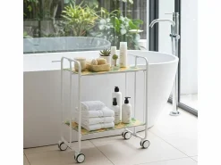 Don Hierro Carrito auxiliar plegable con ruedas - Estructura metálica blanca, 2 estantes laminados Decorado Óvalos naranjas y verdes – 72*66*43 cm - BAUHAUS