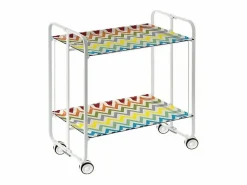 Don Hierro Carrito auxiliar plegable con ruedas - Estructura metálica blanca, 2 estantes laminados Decorado Zigzags colores – 72*66*43 cm - BAUHAUS