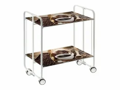 Clearance Don Hierro Carrito auxiliar plegable con ruedas - Estructura metálica blanca, 2 estantes laminados Decorado Café – 72*66*43 cm - BAUHAUS Marru00f3n chocolate