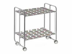 Hot Carrito auxiliar plegable con ruedas - Estructura metálica gris, 2 estantes laminados decorado Buhos – 72*66*43 cm - BAUHAUS Mueble Camarera