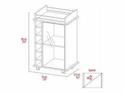 TuHome Carrito de Bar Dukat en melamina con 6 botelleros , 3 estantes y 4 ruedas , , 89 cm X 55 cm X 41.5 cm