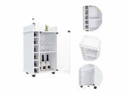 TuHome Carrito de Bar Dukat en melamina con 6 botelleros , 3 estantes y 4 ruedas , , 89 cm X 55 cm X 41.5 cm