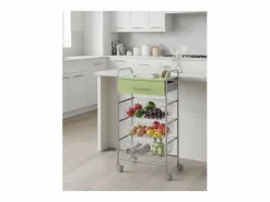 Clearance Don Hierro Carrito de cocina ALESIA Pistacho, 3 cestas, cajón y encimera color pistacho Verde claro