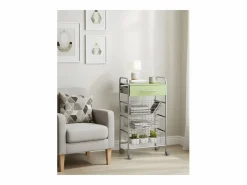 Clearance Don Hierro Carrito de cocina ALESIA Pistacho, 3 cestas, cajón y encimera color pistacho Verde claro