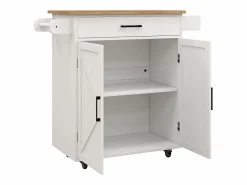 Best Carrito de cocina con 2 puertas, cajón y toallero, tapa de madera Mueble Camarera