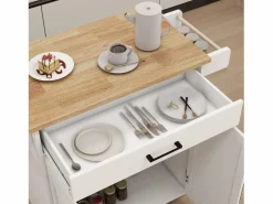 Best Carrito de cocina con 2 puertas, cajón y toallero, tapa de madera Mueble Camarera