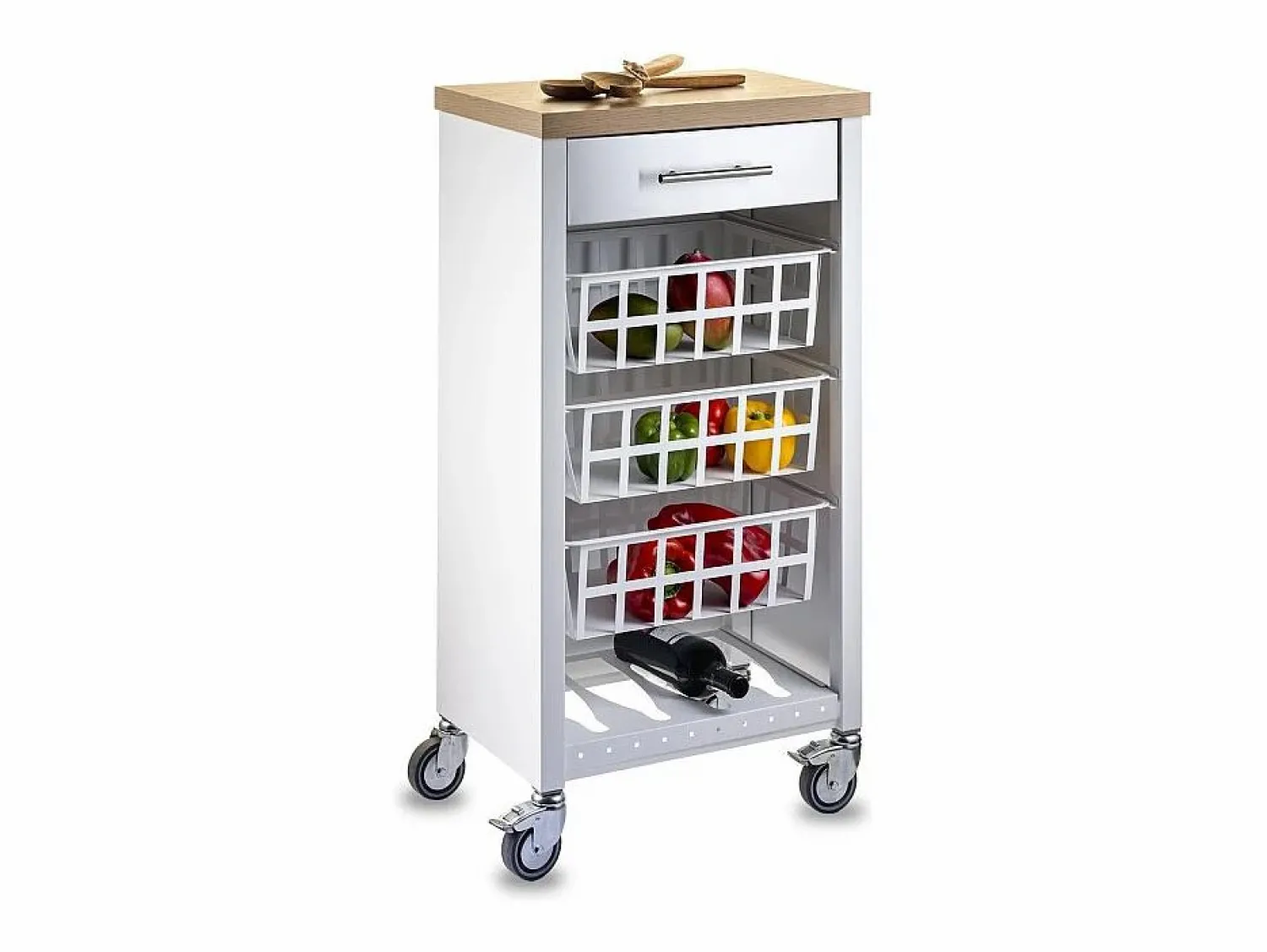 Best Carrito de cocina, carrito verdulero - color Blanco, Inox, Olmo - 93*48*34 cm - KARA Mueble Camarera