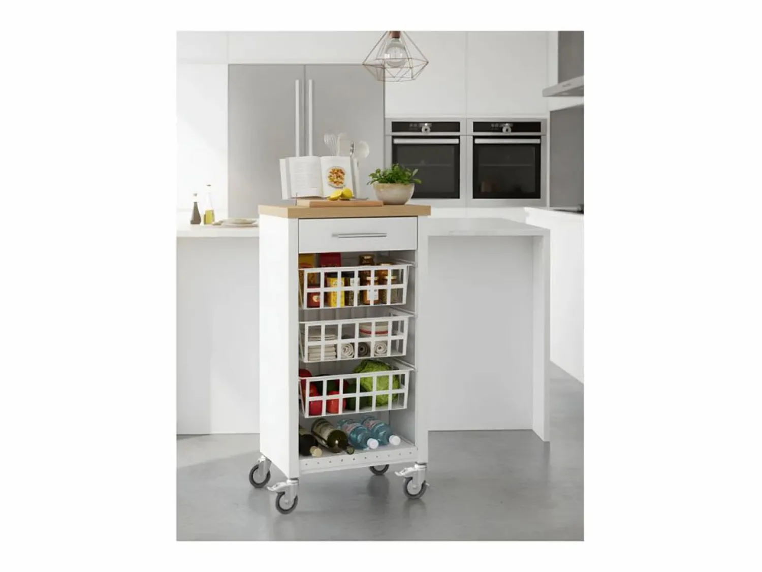 Best Carrito de cocina, carrito verdulero - color Blanco, Inox, Olmo - 93*48*34 cm - KARA Mueble Camarera