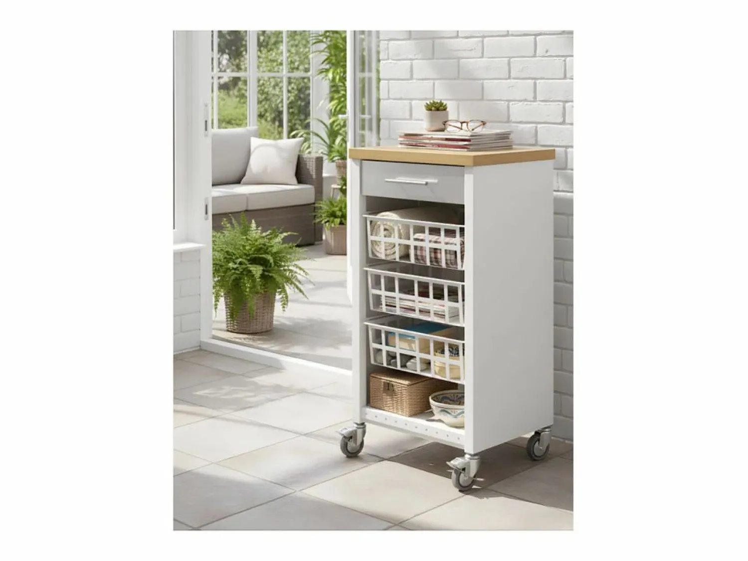 Best Carrito de cocina, carrito verdulero - color Blanco, Inox, Olmo - 93*48*34 cm - KARA Mueble Camarera
