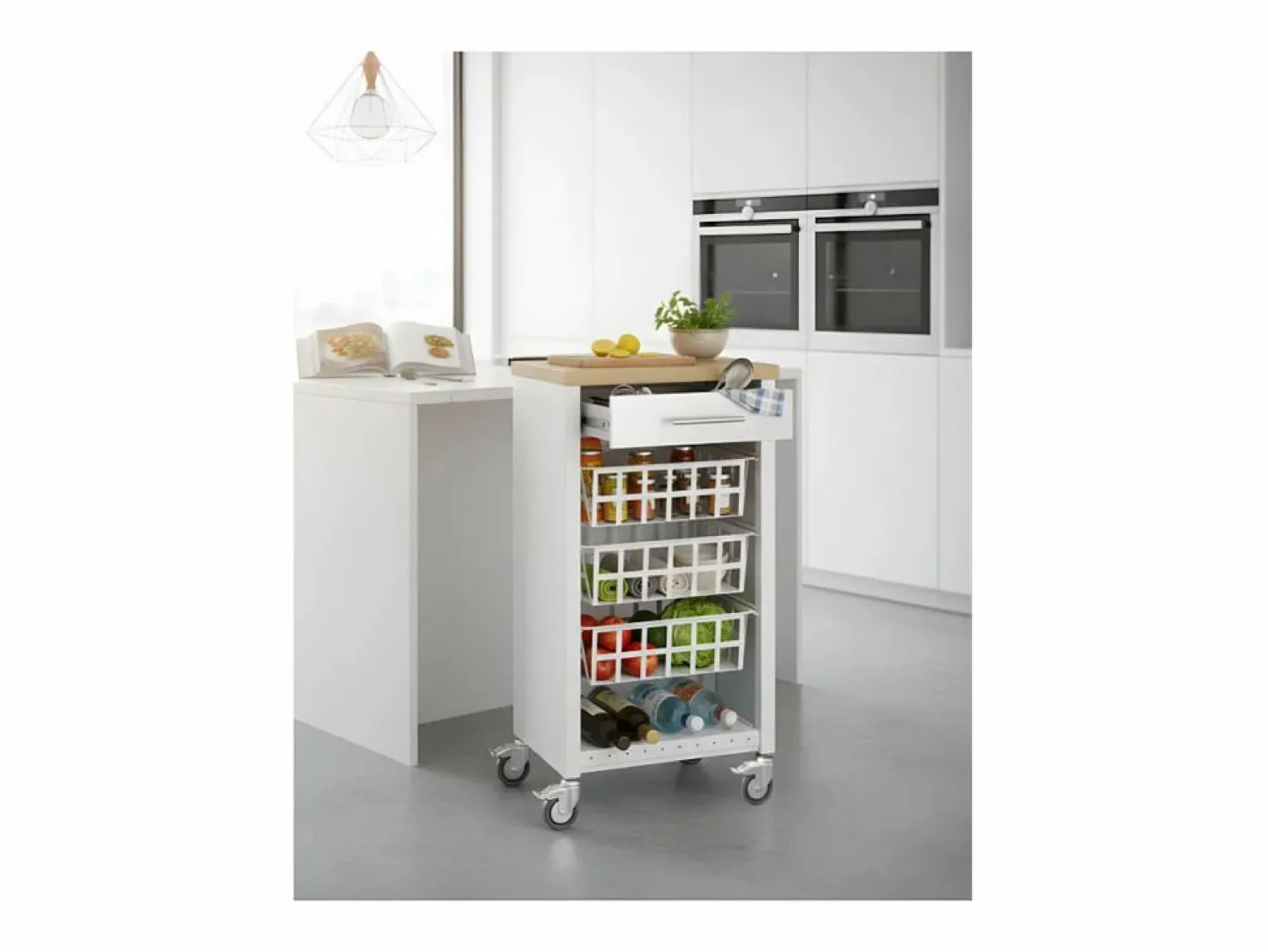 Best Carrito de cocina, carrito verdulero - color Blanco, Inox, Olmo - 93*48*34 cm - KARA Mueble Camarera