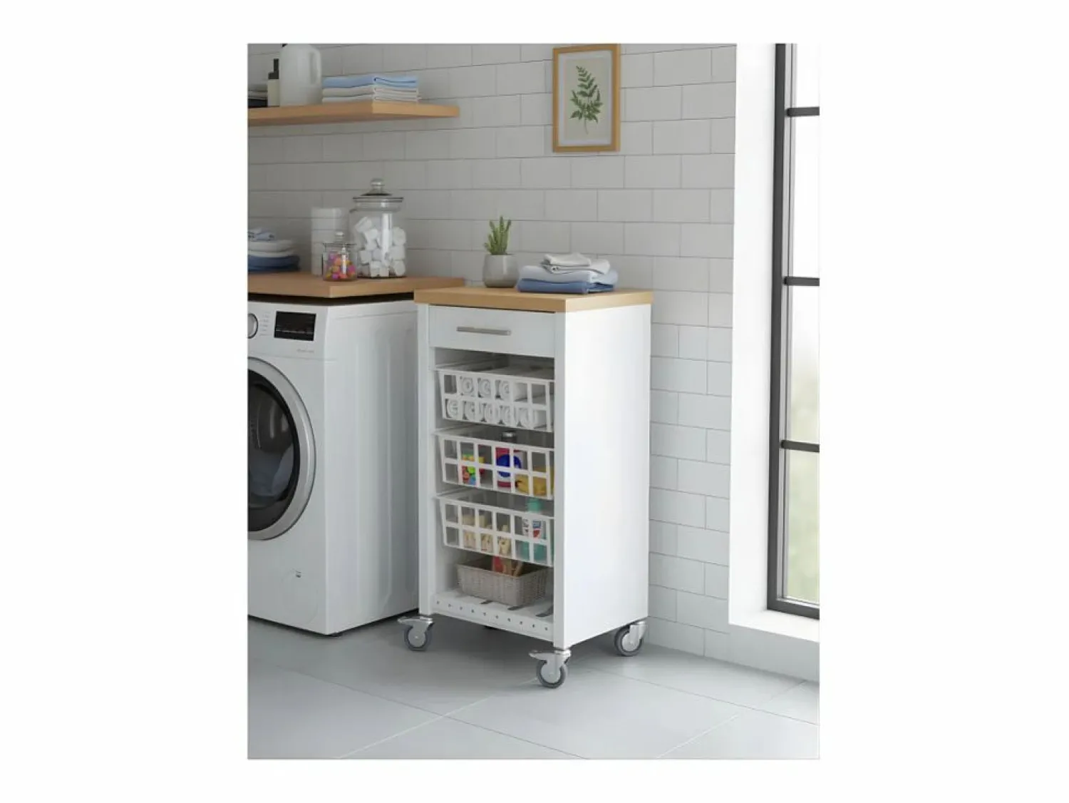 Best Carrito de cocina, carrito verdulero - color Blanco, Inox, Olmo - 93*48*34 cm - KARA Mueble Camarera