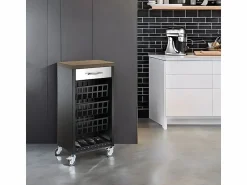 Sale Don Hierro Carrito de cocina, carrito verdulero - color Negro, Inox, Cerezo - 93*48*34 cm - KARA Marru00f3n chocolate