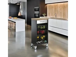 Don Hierro Carrito de cocina, carrito verdulero - color Negro, Inox, Olmo - 93*48*34 cm - KARA