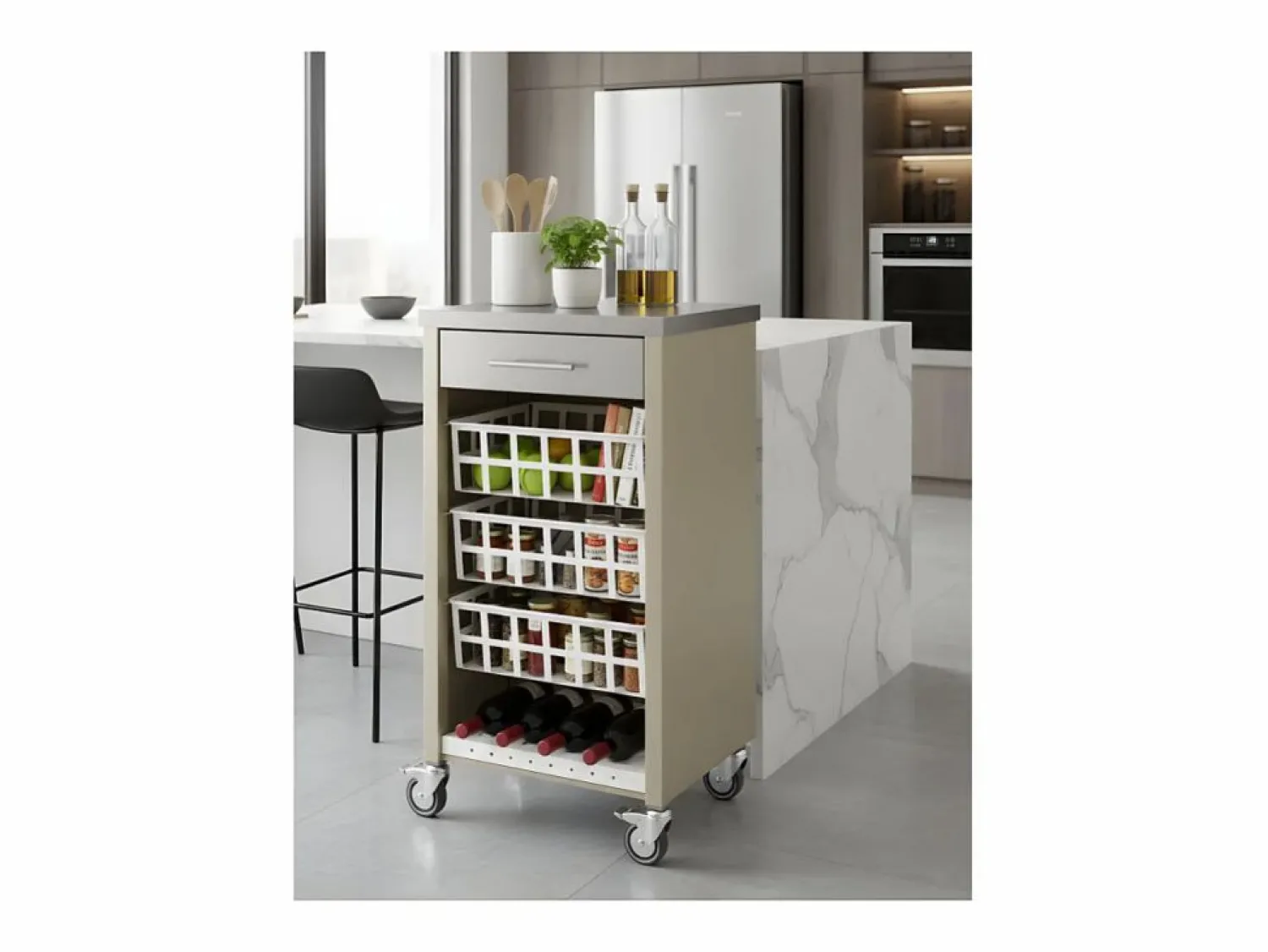 Don Hierro Carrito de cocina, carrito verdulero – Color Arena, Inox - 93*48*34cm - MOHER