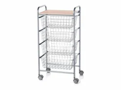 Discount Don Hierro Carrito de cocina, carrito verdulero - 4 cestas de gran capacidad - Gris aluminio, Haya - 86*44*30 cm - BEECH Plateado