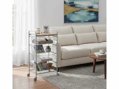 Discount Don Hierro Carrito de cocina, carrito verdulero - 4 cestas de gran capacidad - Gris aluminio, Haya - 86*44*30 cm - BEECH Plateado
