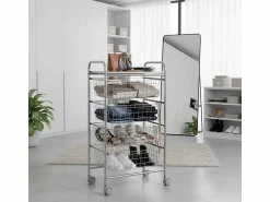 Discount Don Hierro Carrito de cocina, carrito verdulero - 4 cestas de gran capacidad - Gris aluminio, Haya - 86*44*30 cm - BEECH Plateado