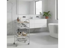 Discount Don Hierro Carrito de cocina, carrito verdulero - 4 cestas de gran capacidad - Gris aluminio, Haya - 86*44*30 cm - BEECH Plateado