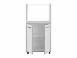 Discount Carrito de cocina compacto 60 cm mate 2 puertas + nicho con estante, espacio para microondas, patas de plástico, Made in France Blanco