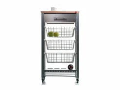 Don Hierro Carrito de cocina con ruedas APRIL – Mueble auxiliar elegante con cestas, cajón y botellero