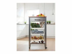 Don Hierro Carrito de cocina con ruedas APRIL – Mueble auxiliar elegante con cestas, cajón y botellero