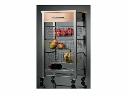 Discount Carrito de cocina Diana con 3 cestas extraíbles, cajón y botellero – mueble auxiliar con ruedas en color inox y haya Mueble Camarera