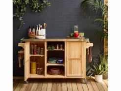 Sweeek Carrito de cocina exterior de madera de abeto 130cm con asas, 7