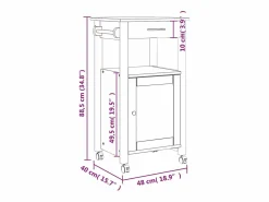 vidaxl Carrito de cocina MONZA madera maciza de pino 48x40x88,5 cm Blanco