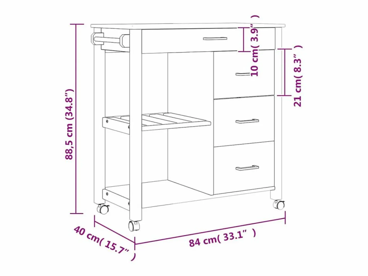 Sale vidaxl Carrito de cocina MONZA madera maciza de pino 84x40x88,5 cm Color natural claro