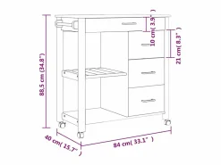 Sale vidaxl Carrito de cocina MONZA madera maciza de pino 84x40x88,5 cm Blanco