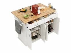Online Carrito de cocina móvil - Isla de cocina con 2 cajones y 4 puertas - Especiero y toallero Isla Cocina