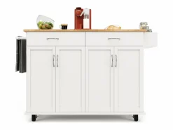 Online Carrito de cocina móvil - Isla de cocina con 2 cajones y 4 puertas - Especiero y toallero Isla Cocina