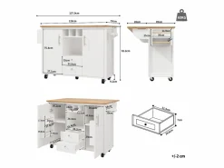 Sale OKWISH Carrito de cocina móvil con encimera plegable, espacio de almacenamiento y botellero - Blanco